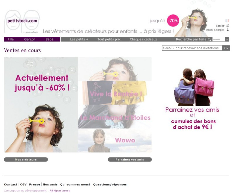 Site e-commerce : destockage de  vêtements créateurs enfants - Accueil