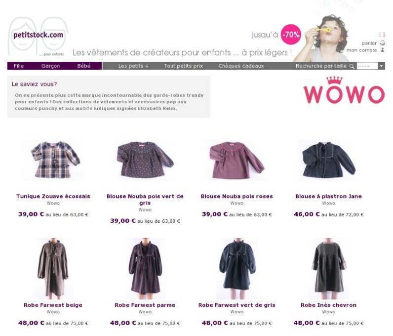 Site e-commerce : destockage de  vêtements créateurs enfants - Catalogue