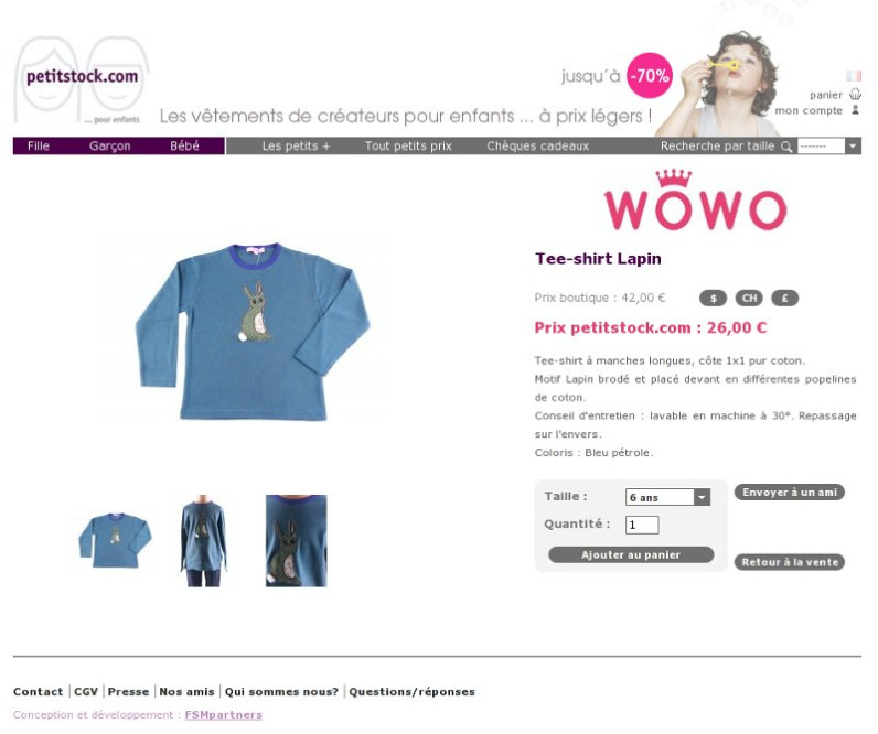 Site e-commerce : destockage de  vêtements créateurs enfants - Produit