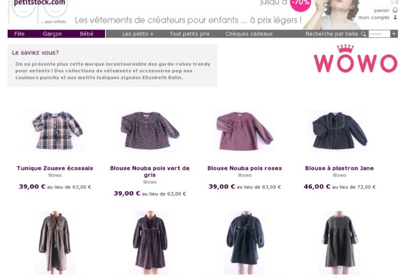 Site e-commerce : destockage de  vêtements créateurs enfants - Catalogue