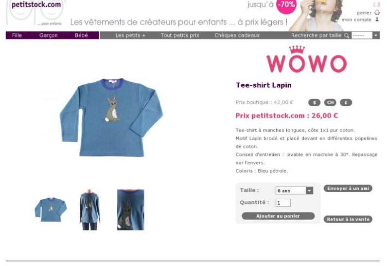 Site e-commerce : destockage de  vêtements créateurs enfants - Produit