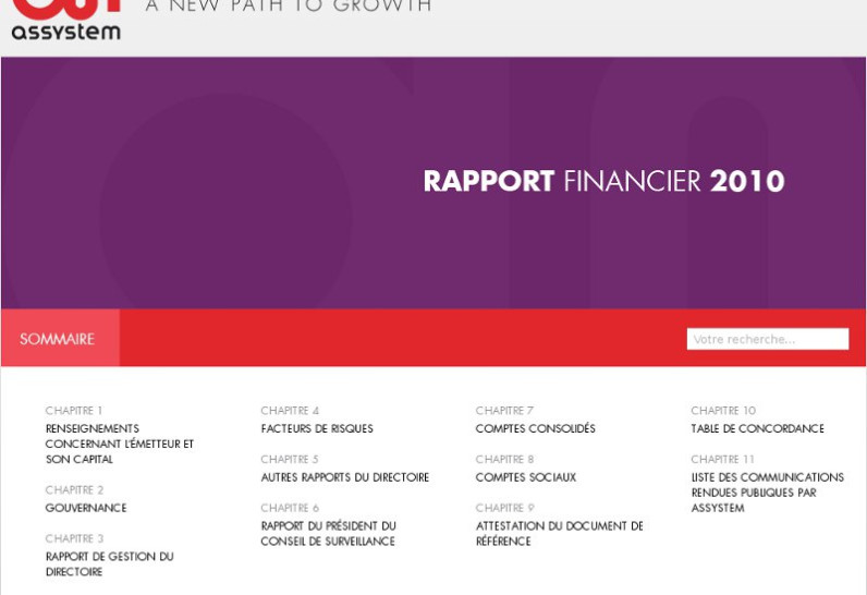 Assystem - Rapport d'activité 2010 - DIGIFI - Assystem - Rapport d'activité 2010 - Accueil